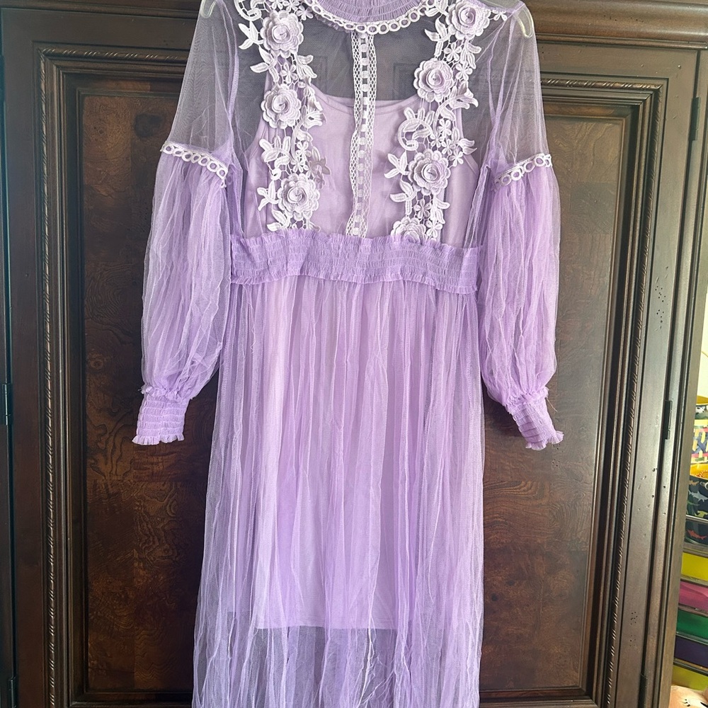Lavender Sheer Floral Dress